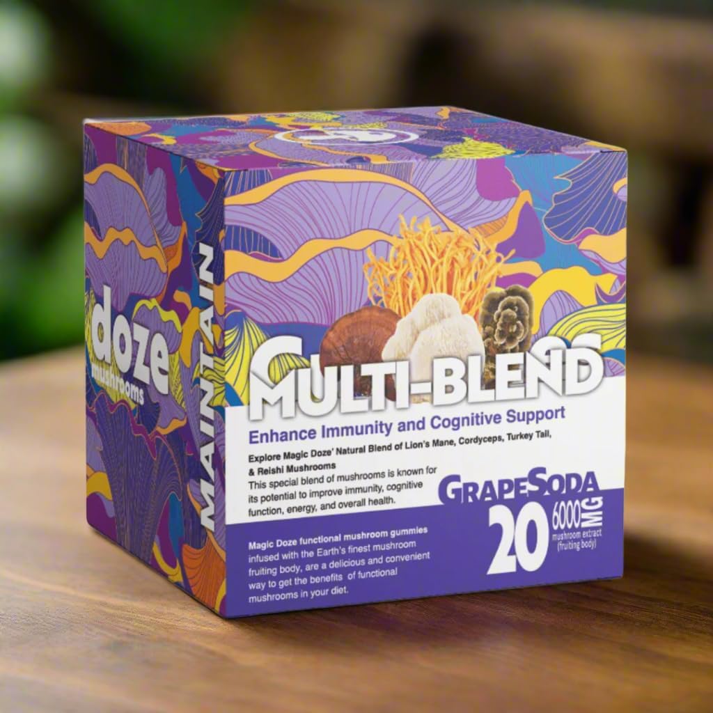 Magic DozeTM Maintain: Multi-Blend Mushroom Gummis, 6000mg Lion's Mane, Cordyceps, Reishi und Turkey Tail Fruiting Body, 20 Vegan Gummis pro Bottle
