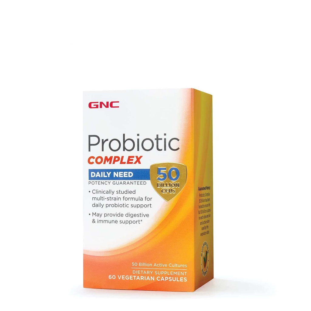GNC Probiotic Complex Daily Need Supplement, Provides Digestive and Immune Support, 50 Billion CFUs, 60 Vegetarian Capsules, 60 Servings