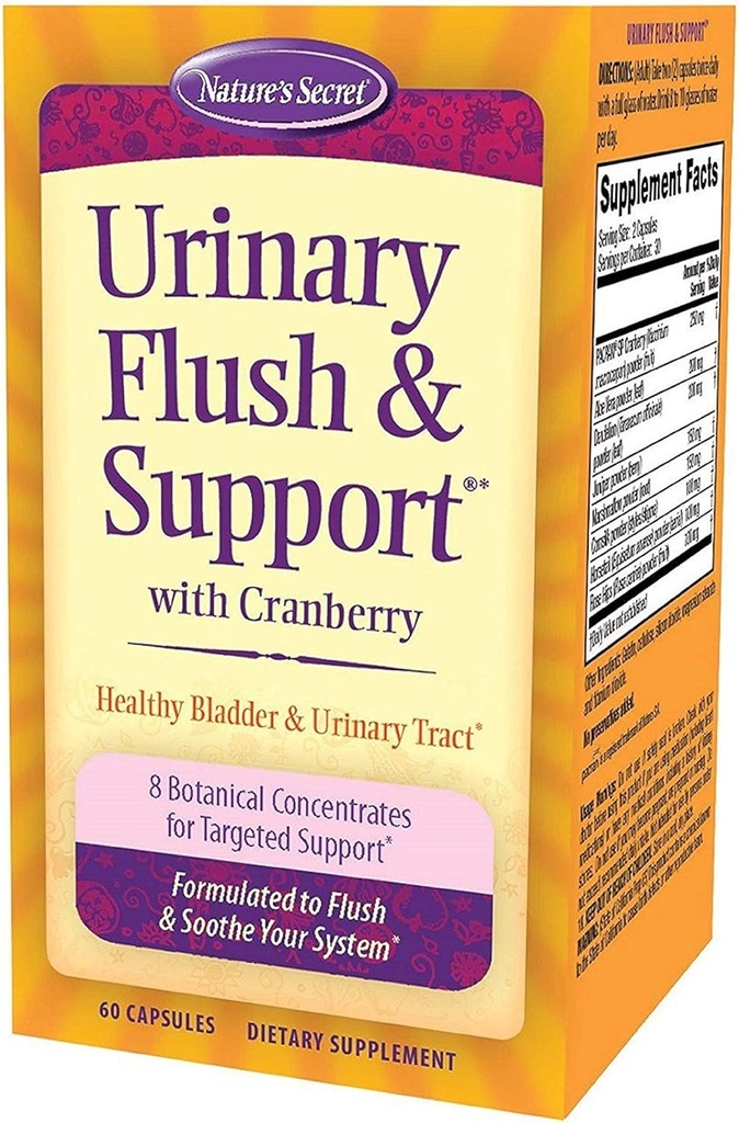 Nature's Secret Urinary Flush & Support with Cranberry fördert gesunde Blase & Urinary Tract - 8 Botanische Konzentratmischungen zu Flush & Soothe - Gesunde Elimination & Entgiftung - 60 Kapseln