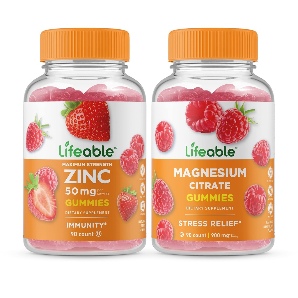Lebendige Zink 50mg + Magnesium, Gummie Bundle - Große Verkostung, Vitamin-Ergänzung, Glutenfrei, GVOfrei, Kaugummi