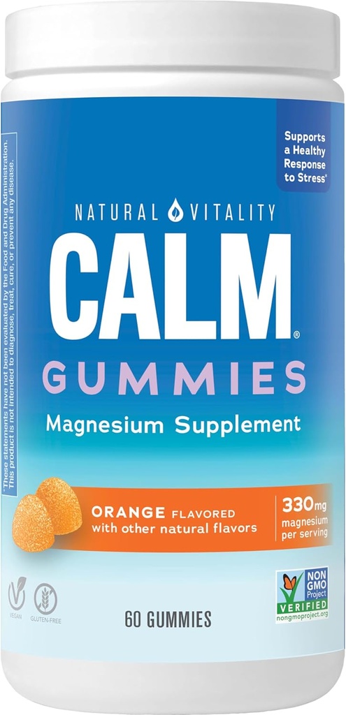 Natürliche Vitalität CALM, Magnesium Supplement, Stress Relief Gummis, unterstützt eine gesunde Reaktion auf Stress, Glutenfrei, Vegan, Orange Flavored, 60 Gummis