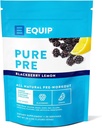 Equip Foods Pure Pre All Natural Pre-Workout Pulver | Grüner Tee Koffein, Meersalz, EAA, Vitamin C, B6, B12, L-Carnitin, Agnine | Natürlich steigert Workouts | 30 Servierungen, BlackBerry Lemon Koffeiniert