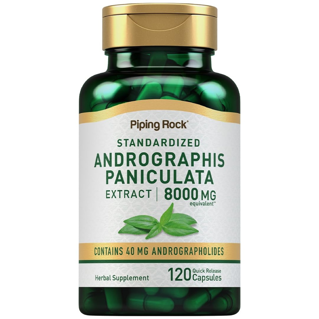Piping Rock Andrographis Paniculata Extrakt | 8000 mg | 120 Kapseln | Standardisierte Kräuterergänzung | Non-GMO, Glutenfrei