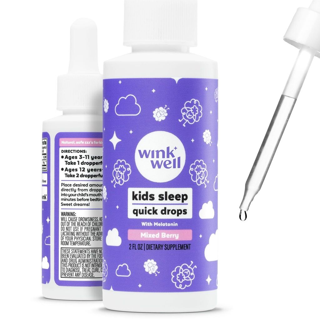 Wink Well Kids Liquid Melatonin Drops- Natürliche Baby Schlaftropfen für Kleinkind Schlafhilfe mit 1mg pro Servier-Non-Addictive Kinder Liquid Melatonin- 2 Oz