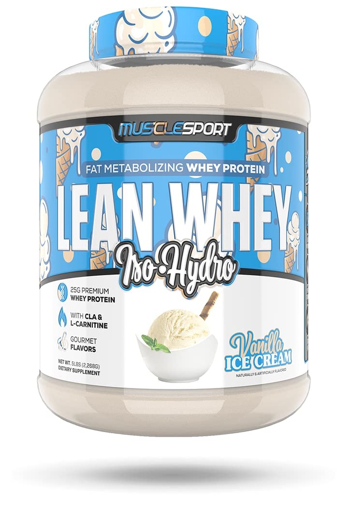 Musclesport Lean Whey RevolutionTM Protein Powder - Whey Protein Isolate - Low Calorie, Low Carb, Low Fat, Incredible Flavors - 25g Protein pro Scoop - 5lb Vanilla Ice Cream
