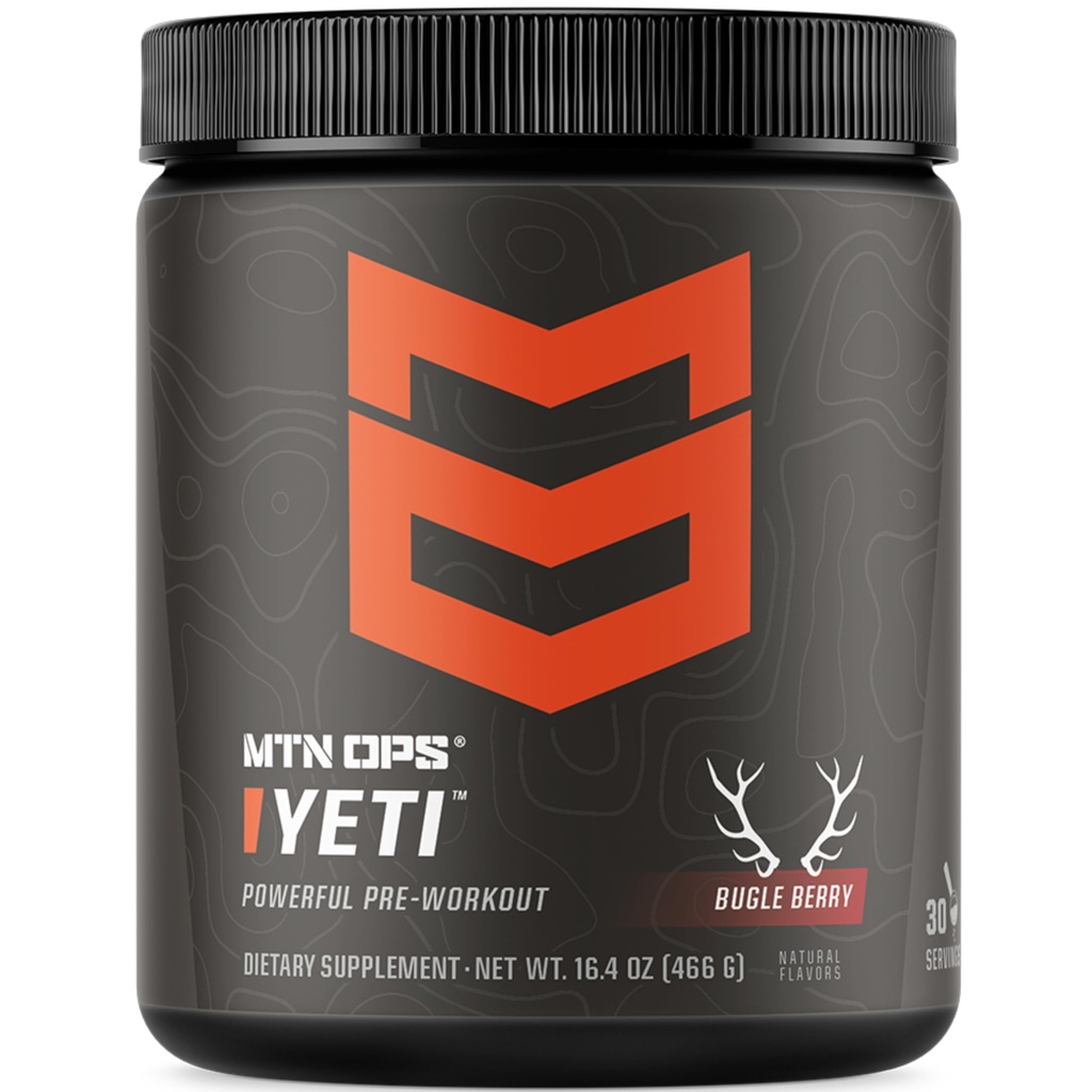MTN OPS Yeti Pre-Workout Powder Energy Drink mit Kreatin, 200mg Koffein & BCAAs mit Beta Alanine, 30-Serving Tub, Bugle Berry