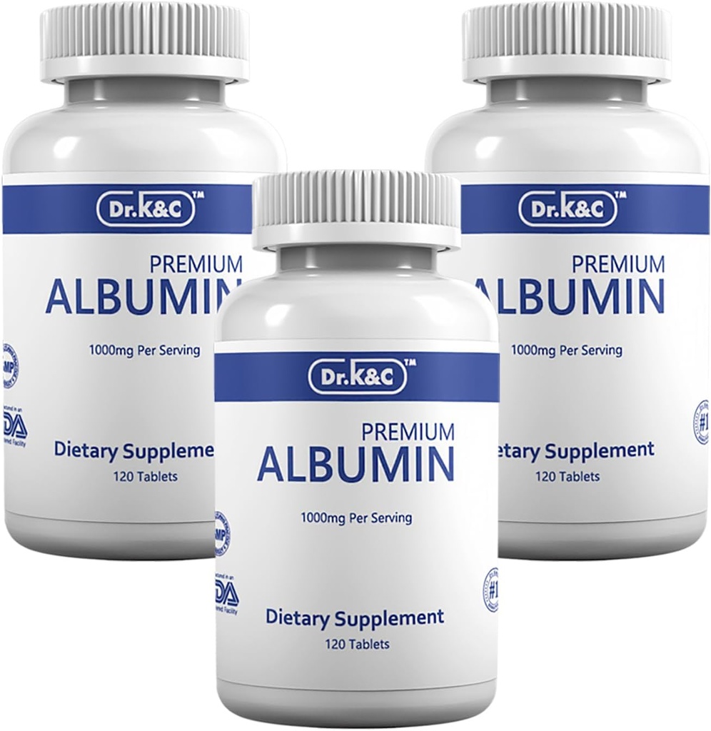 Dr.K&C Premium Albumin Protein Supplement – Extra Strength 1000 mg 360 Tablets Gesunde Kidney Liver Förderung Allgemeines Wellness Energy Support Life Balance 3pk