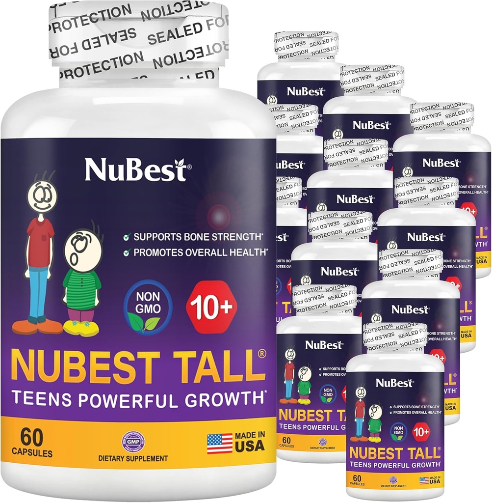 NuBest Tall 10+ Premium Knochenstärke Formel, verbesserte Immunität und Gesamtgesundheit für Alter 10+ mit Calcium, Vitamin D3, Vitamin K2, und Multivitamine | Pack 12