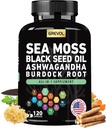 Sea Moss Capsules mit Ashwagandha Black Seed Oil Bladderwrack Burdock Root Turmeric & Vitamin C D3 Elderberry ACV Black Pepper - Multimineral Supplement - 120 Count