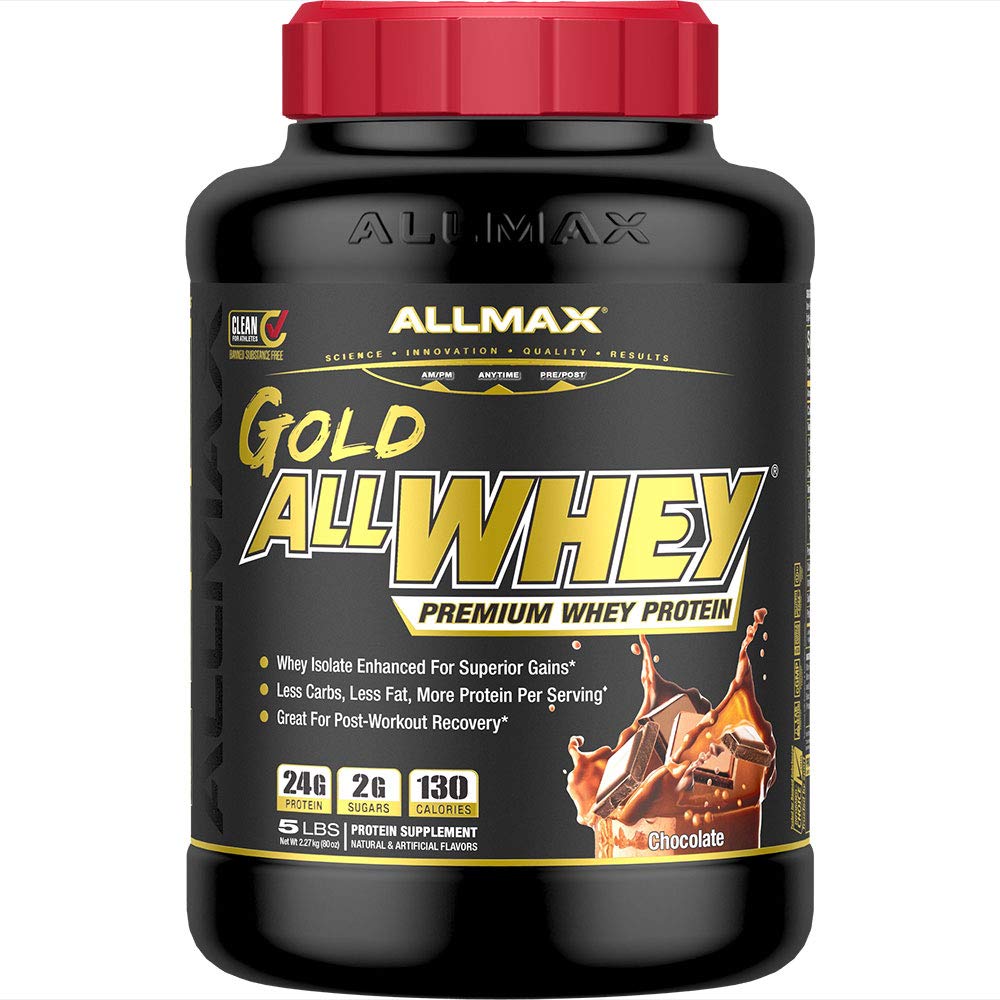 ALLMAX Nutrition Gold ALLWHEY, Chocolate- 5 lb - 24 Grams Protein Per Scoop - Glutenfrei, Low Carb & Low Sugar - ca. 71 Portionen