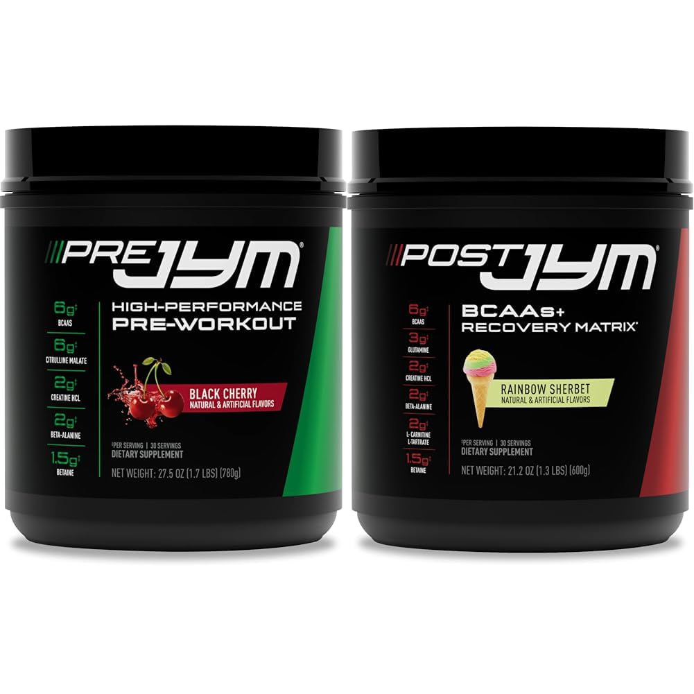 PRE JYM 30 Black Cherry & Post JYM Rainbow Sherbert Post-Workout 30 Servis Muskel Erholung Getränk