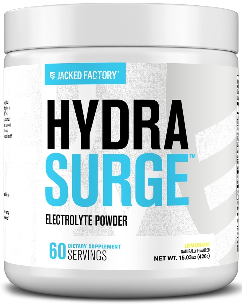 Jacked Factory HYDRASURGE Elektrolytpulver - Hydration Supplement w/Key Minerals, Himalaya Meersalz, Kokosnusswasser - Keto Friendly, Naturally Sweetened - 60 Servierungen, Limonade