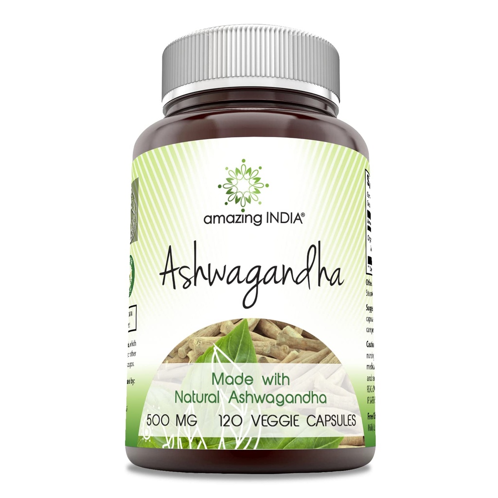 Erstaunlich Indien Ashwagandha Ergänzung | 500 Mg pro Servieren | 120 Veggie Kapseln | Non-GMO | Gluten Free | Made in USA | Ideal für Vegetarier