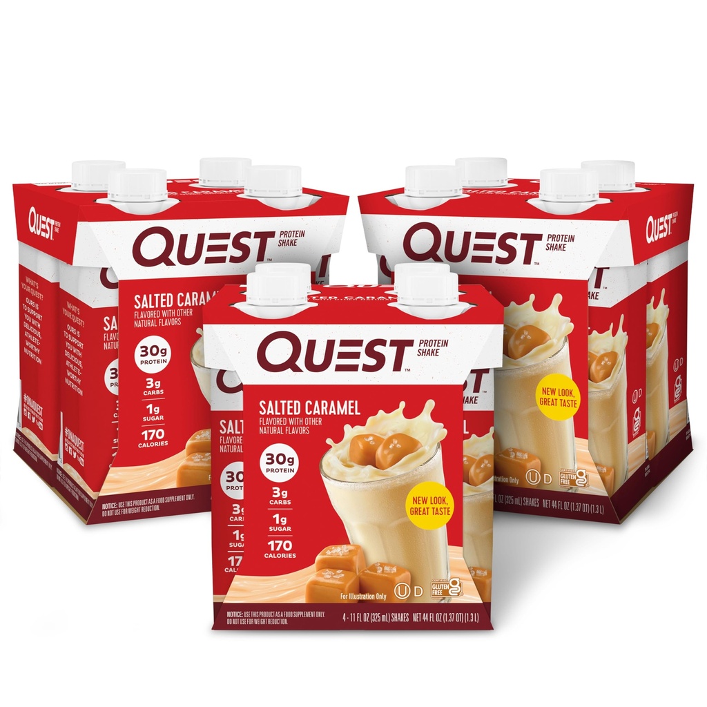 Quest Nutrition Ready to Drink Salted Caramel Protein Shake, 30g Protein, 3g Net Carbs, Gluten Free, Keto Friendly, 11 fl.oz 4 Count(Pack von 3)