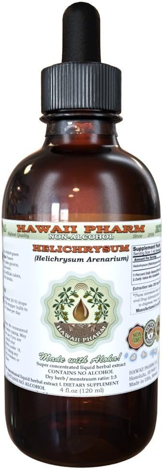 Helichrysum Alcohol-Free Liquid Extract, Organic Helichrysum (Helichrysum Arenarium) Getrocknete Blume Glycerite Hawaii Pharm Natural Herbal Supplement 2 oz