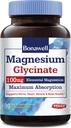 Bonawell Magnesium Glycinat, Chelat Magnesium Supplement, Maximale Bioverfügbarkeit & Absorption, keine Gluten, 100mg Elemental Magnesium, Nerve, Herz, Muskel Gesundheit & Entspannung, 90 Vegan Kapseln