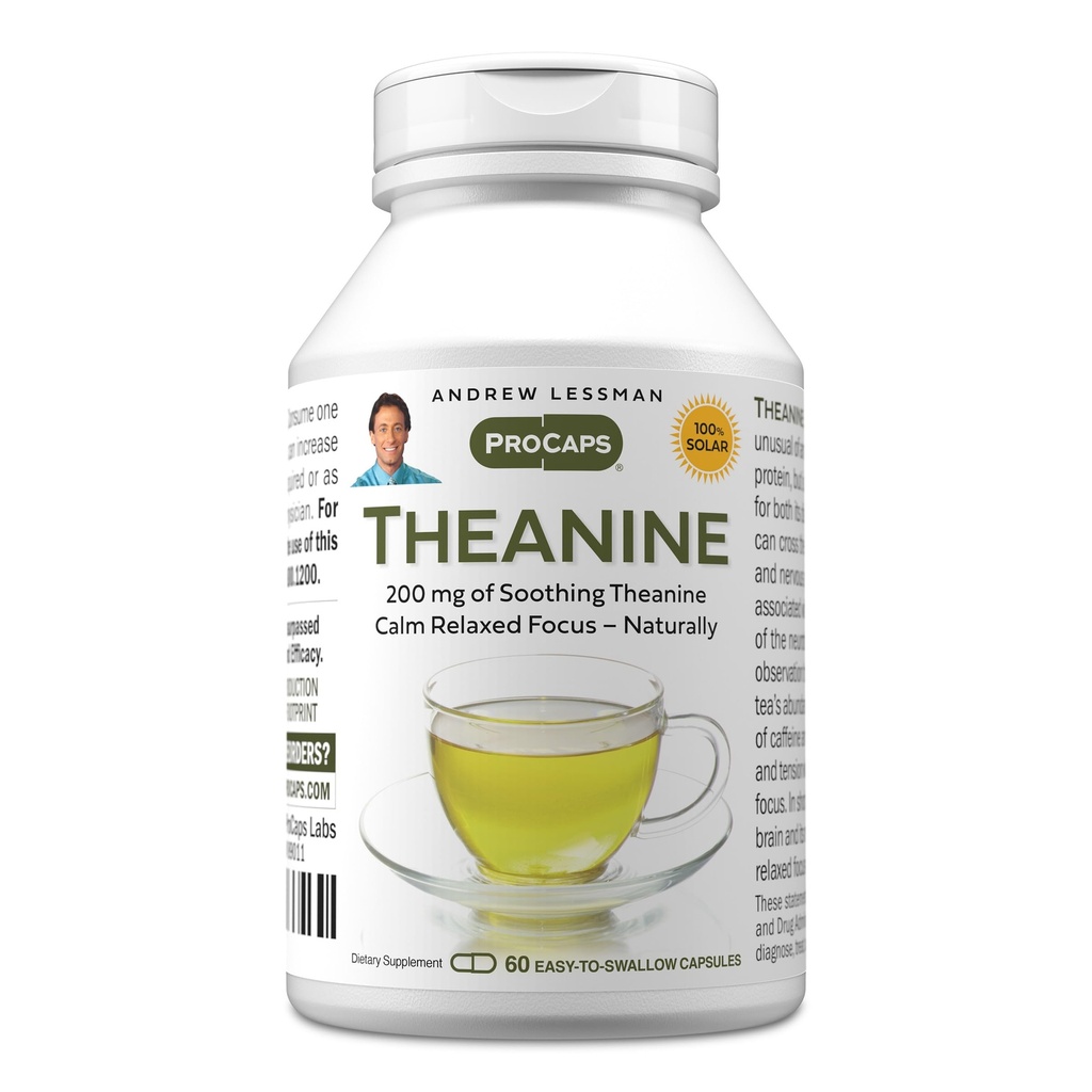 ANDREW LESSMAN Theanine 200 mg - 60 Capsules - Promotes The Production of The Neurotransmitters Dopamine and Serotonin. Natural Calm, Relaxed Focus Without Drowsiness. Easy-to-Swallow Capsules.