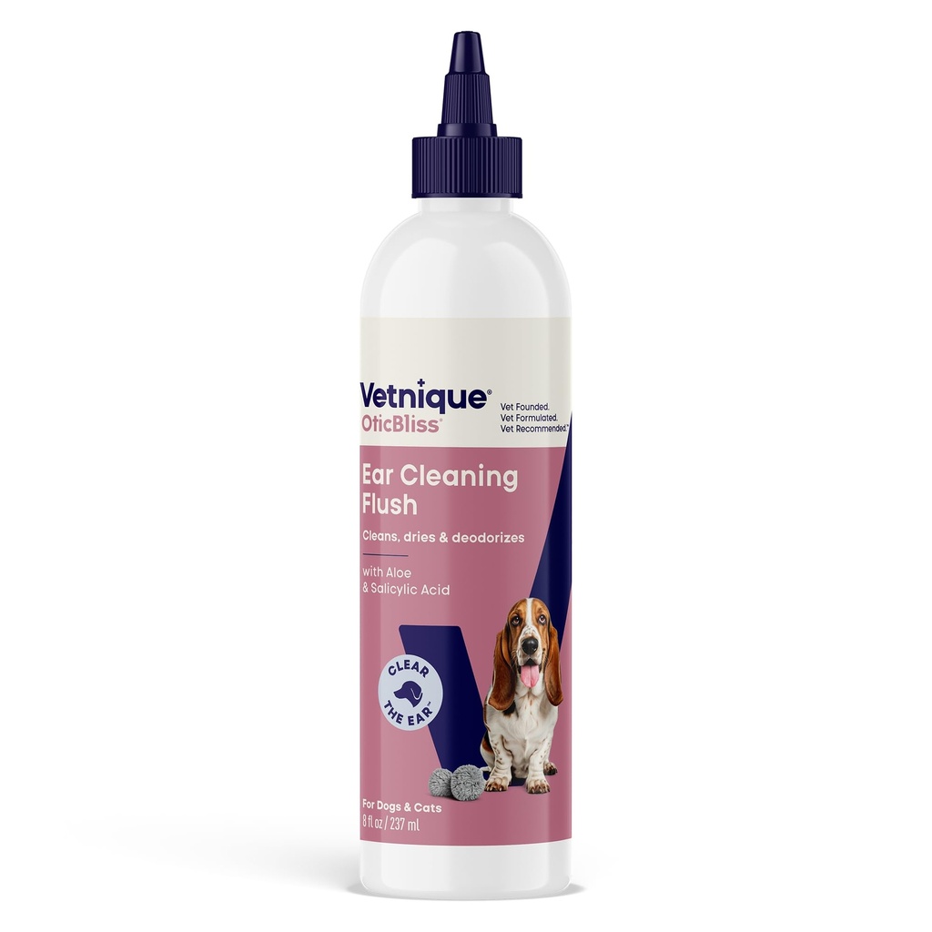 Vetnique Oticbliss Cat & Dog Ear Cleaners: Medicated Dog Ear Drops for Infection, Antiseptic Flush, & Wipes to Reduce Itchy Ears & Head Shaking - Vet Empfohlen für juckende Ohren (8oz, Flush)