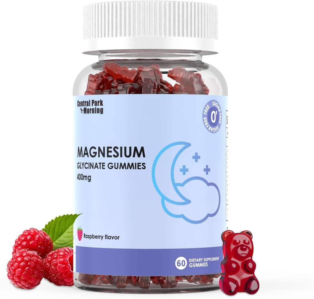 Magnesium-Glycinat-Gummien 400mg,Erwachsener Zucker kostenlose Magnesium-Glycinat-Ergänzung,Muskel, Knochenunterstützung - 60 Bio-Gummien