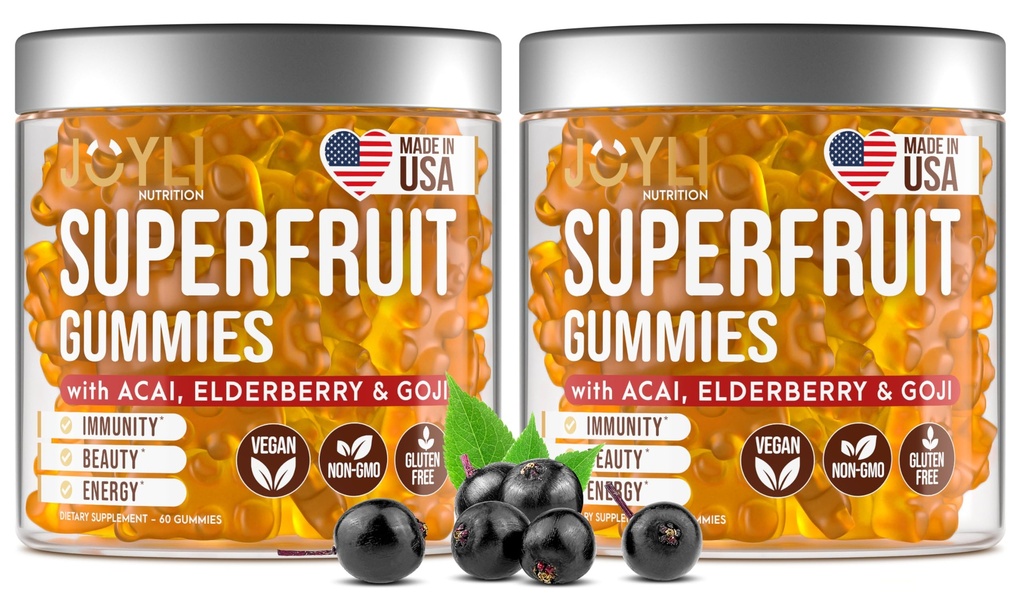 2 Pack - Multivitamin Fruit Gummies Vitamine A, C, D & E für Erwachsene und Kinder - Superfruit Gummy für Damen &amp; Herren mit Goji, Elderberry - Unterstützt Immunität, Digestion&Energy - 60 Kaugummis