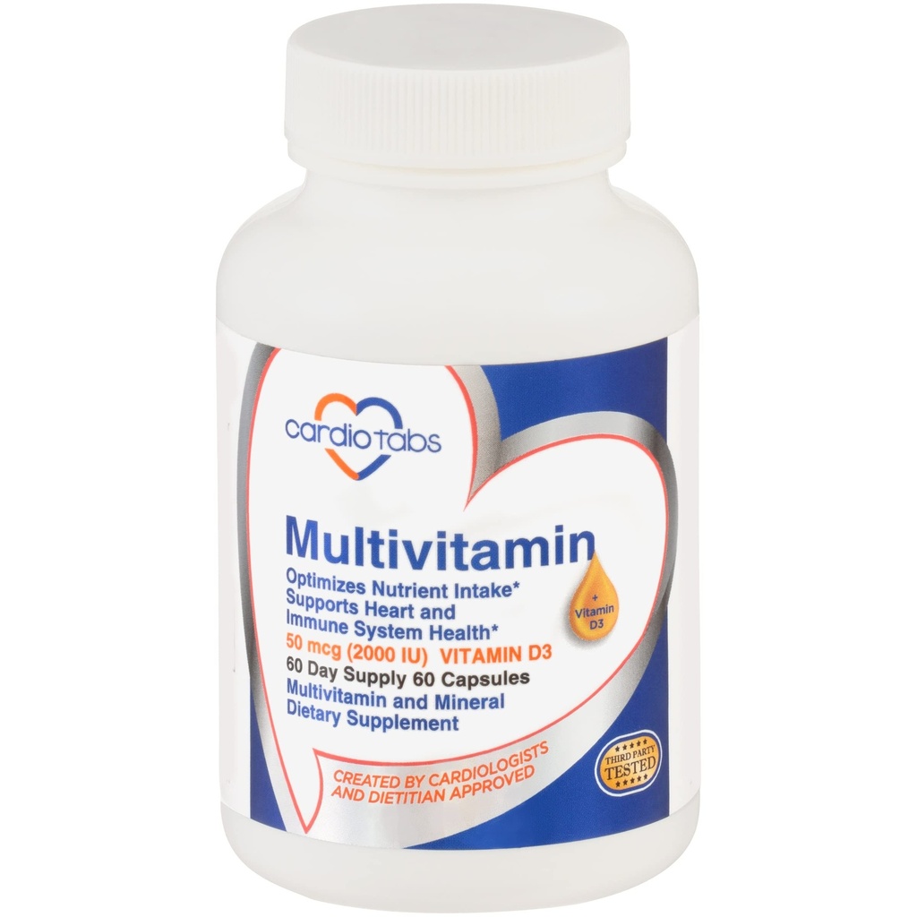 Multivitamin - Heart and Immunity Supplements for Men & Women, Multivitamin for Men & Women, with Minerals B-Vitamin Complex, Vitamins A, C, E, K and 2000 IU Vitamin D3, 60-Count Bottle