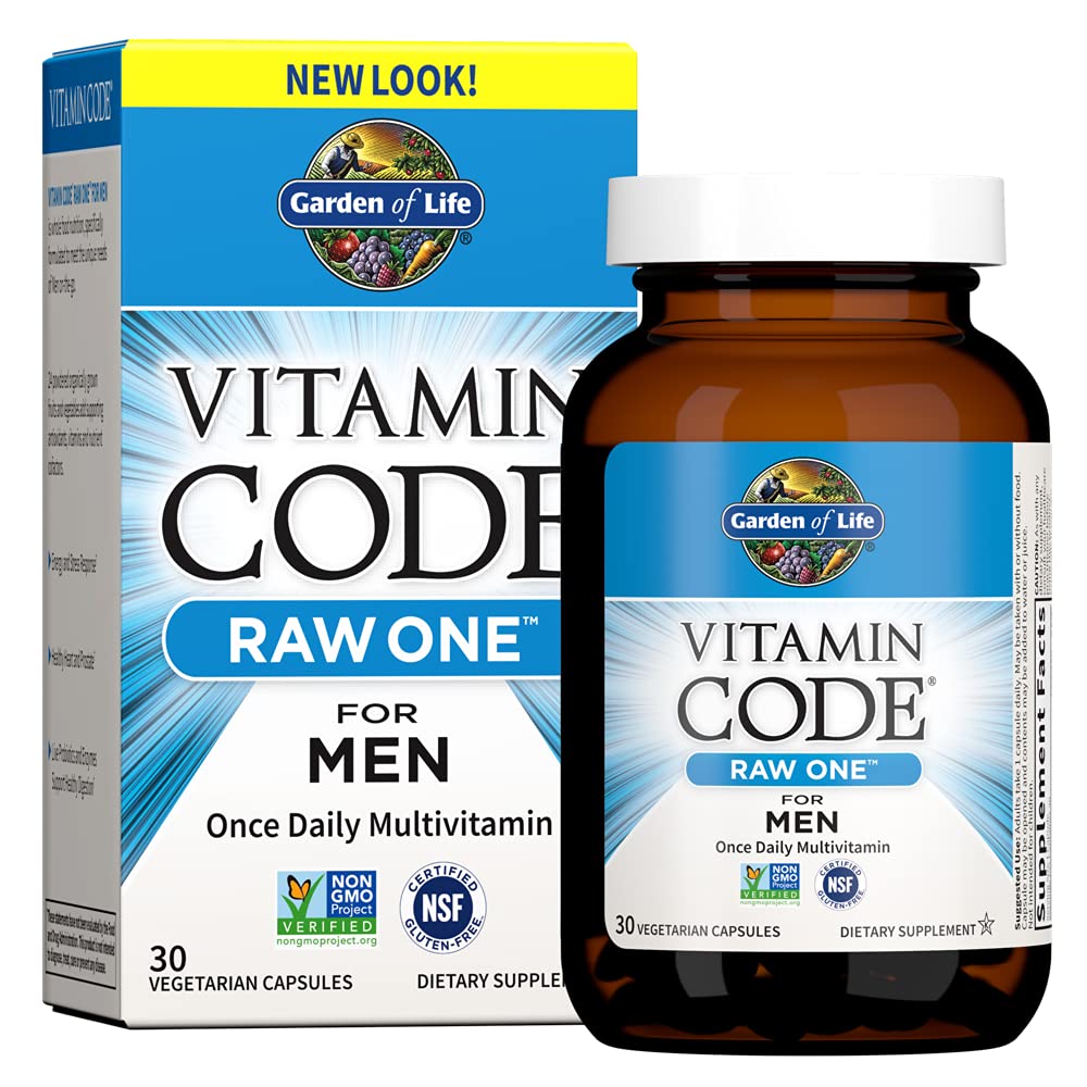 Garden of Life Vitamin Code Raw One for Men, Once Daily Multivitamin, 30 Capsules, One a Day Mens Vitamins Plus Fruit, Veggies & Probiotics for Mens Health, Vegetarian Multivitamins