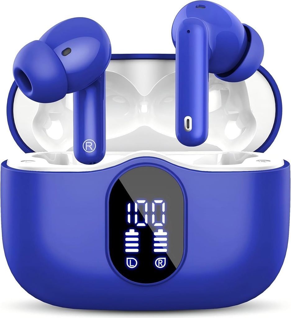 Wireless Earbuds Bluetooth 5.3 Kopfhörer Bass Stereo Ear Buds mit Lärm abbrechen Mic LED-Anzeige im Ohr Kopfhörer IP7 wasserdicht 36H Playtime für Laptop Pad Telefone Sport Workout Blau