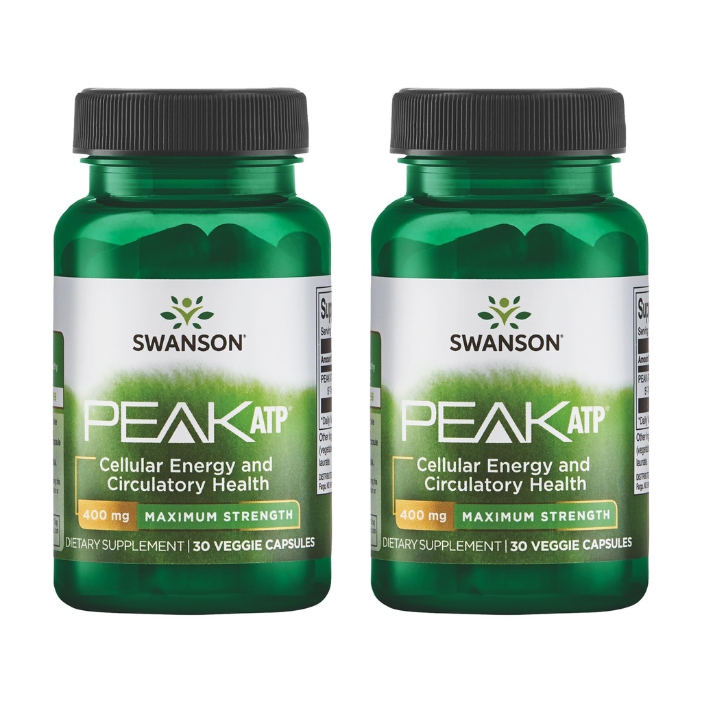 Swanson Maximum Strength Peak ATP-Natural Supplement Förderung Cellular Energy Support-Supports Physical Performance und fördert gesunde Blutfluss-Unterstützung-(30 Veggie Kapseln, 400mg Jeder) 2 Pack