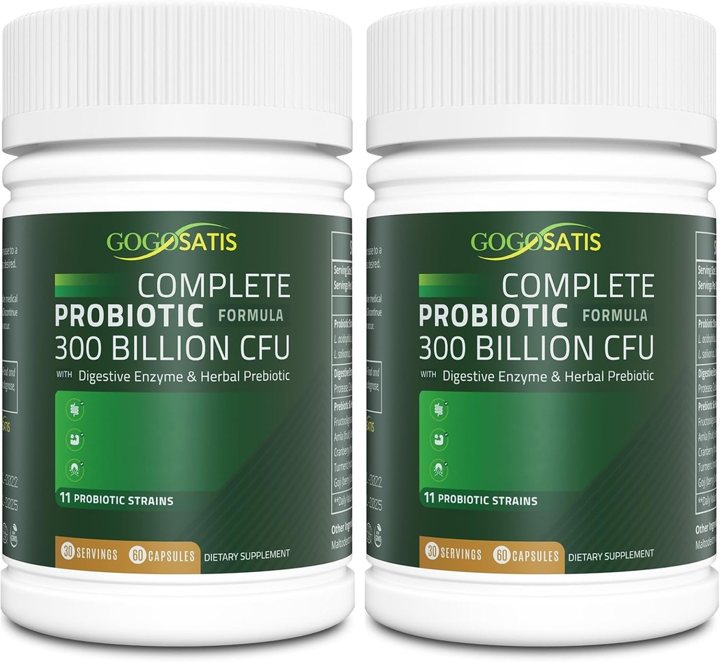 Probiotics for Women and Men, 300 Billion CFU 11 Strains, Acidophilus Probiotic Supplement mit Organic Herbal & Digestive Enzymes Shelf Stable for Digestion & Immun Support 120 Count