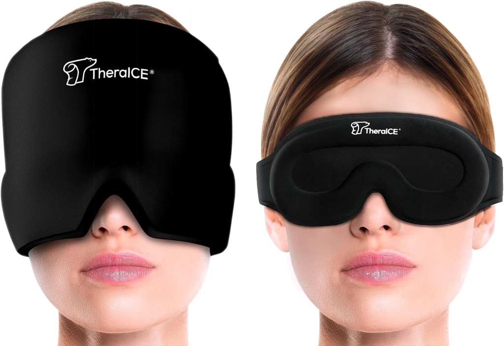 TheraICE Migräne Kopfschmerzen Relief Cap, Heiß & kalte Therapie Hat, Migräne Relief Cap, Cool Gel Kopf Wrap, Kopfschmerzen Cap Ice Pack Maske + TheraICE Coole Gel Relief Schlafmaske