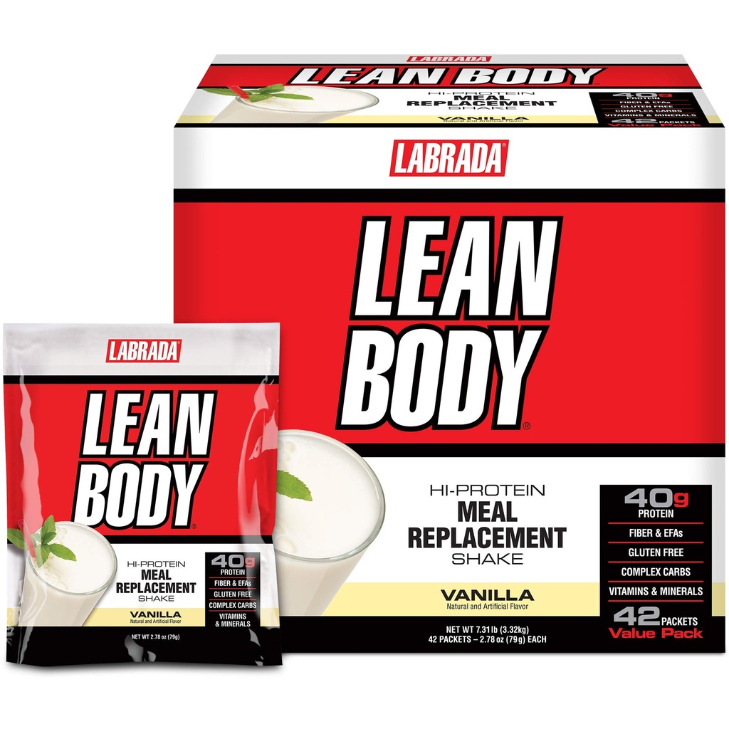Labrada Lean Body Disposition All-In-One Vanilla Meal Ersatz Shake, 40g Protein, Whey Blend, 8g Gesunde Fette EFA's & Fiber, 22 Vitamine und Mineralstoffe, Keine künstliche Farbe, Glutenfrei, (42 Packungen)