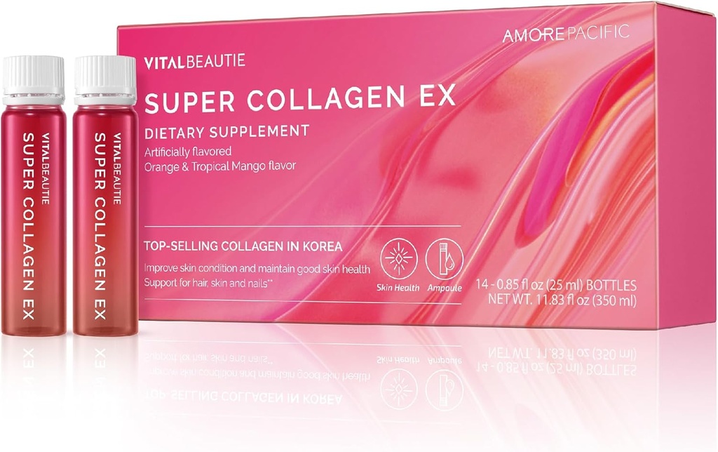 VITALBEAUTIE Super Collagen EX (Liquid Marine Collagen) enthaltend Biotin, Vitamin C, Hyaluronsäure, L-Glutathione von AMOREPACIFIC Korean Skincare - 14 Portionen