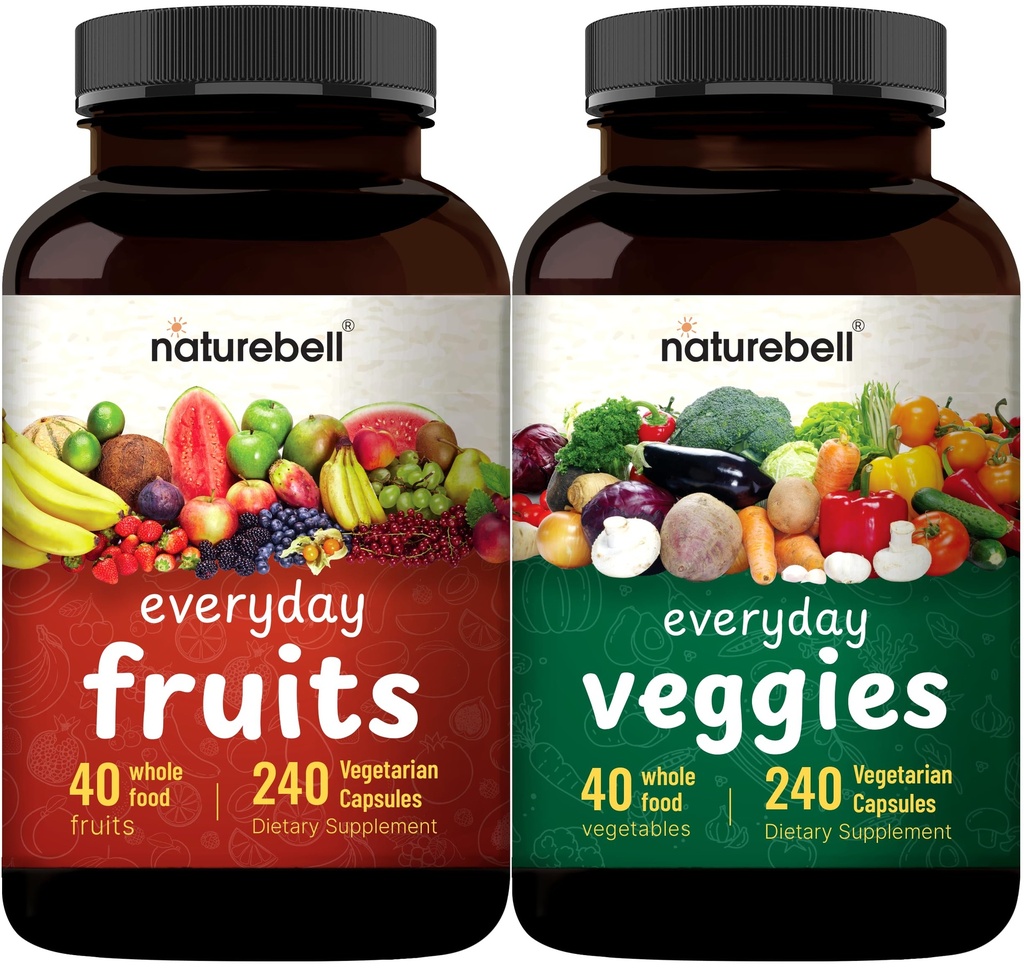Obst- und Gemüseergänzung - 480 gesamte vegetarische Kapseln | Balance of Natural 40 Whole Fruits & Veggies Blend | Frische Superfood-Formel mit Vitaminen und Mineralien - Nicht-GVO