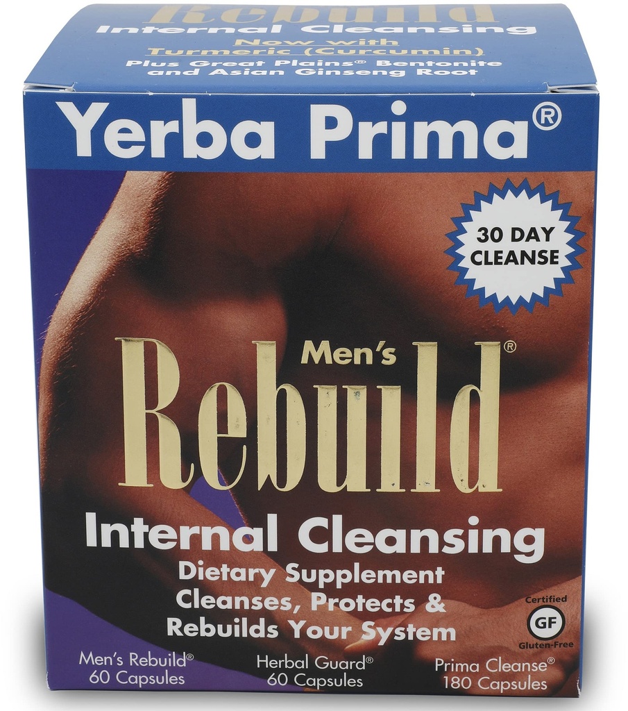 Yerba Prima Cleanse Men Rebuild Kit - 30 Tage Innenreinigung Ergänzungen für Männer - Prostata & Colon Gesundheit - Kidney & Liver - Natürliche Kräuter Psyllium Fiber, Aloe Vera, Milchdistel Seed