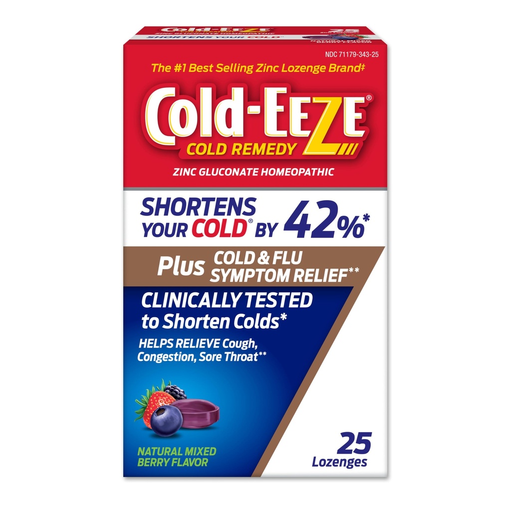 Kalt-Eeze Plus Natürliche gemischte Beere kalt & Flu Zink Lozenges, Multi-Symptom Relief, Homöopathische kalte Remedy, Reduziert Dauer der Gemeinsamen Kälte, Sambucus Nigra, um Kalt- & Flu Symptome zu lindern, 25 Ct