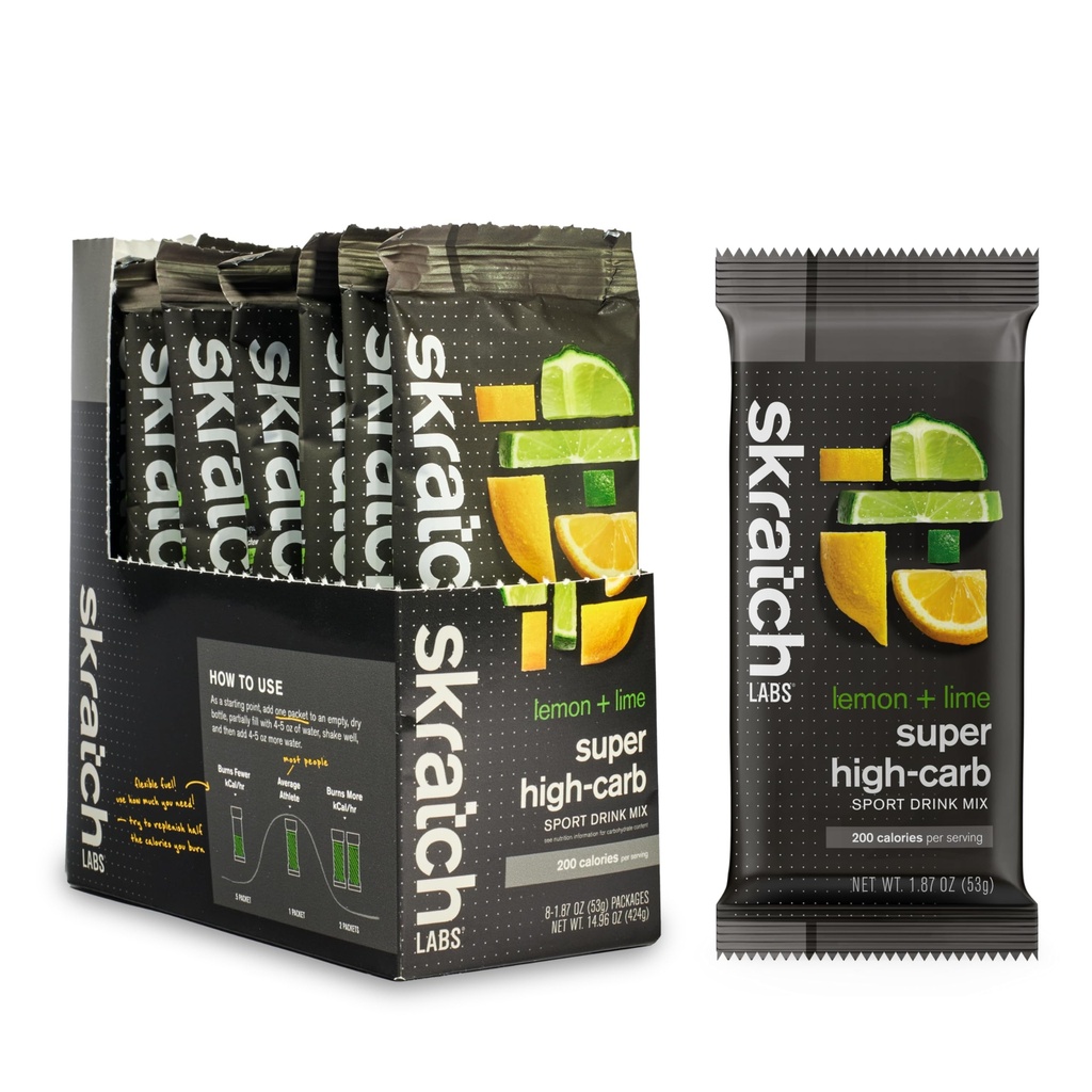 Schkrat Labs Super High-Carb Drink Mix Packets - Kohlenhydratpulver - Cluster Dextrin und Elektrolyte - Endurance Energy Gel Alternative - Lemon/Lime - 8 Single Serving Packets - Non-GMO