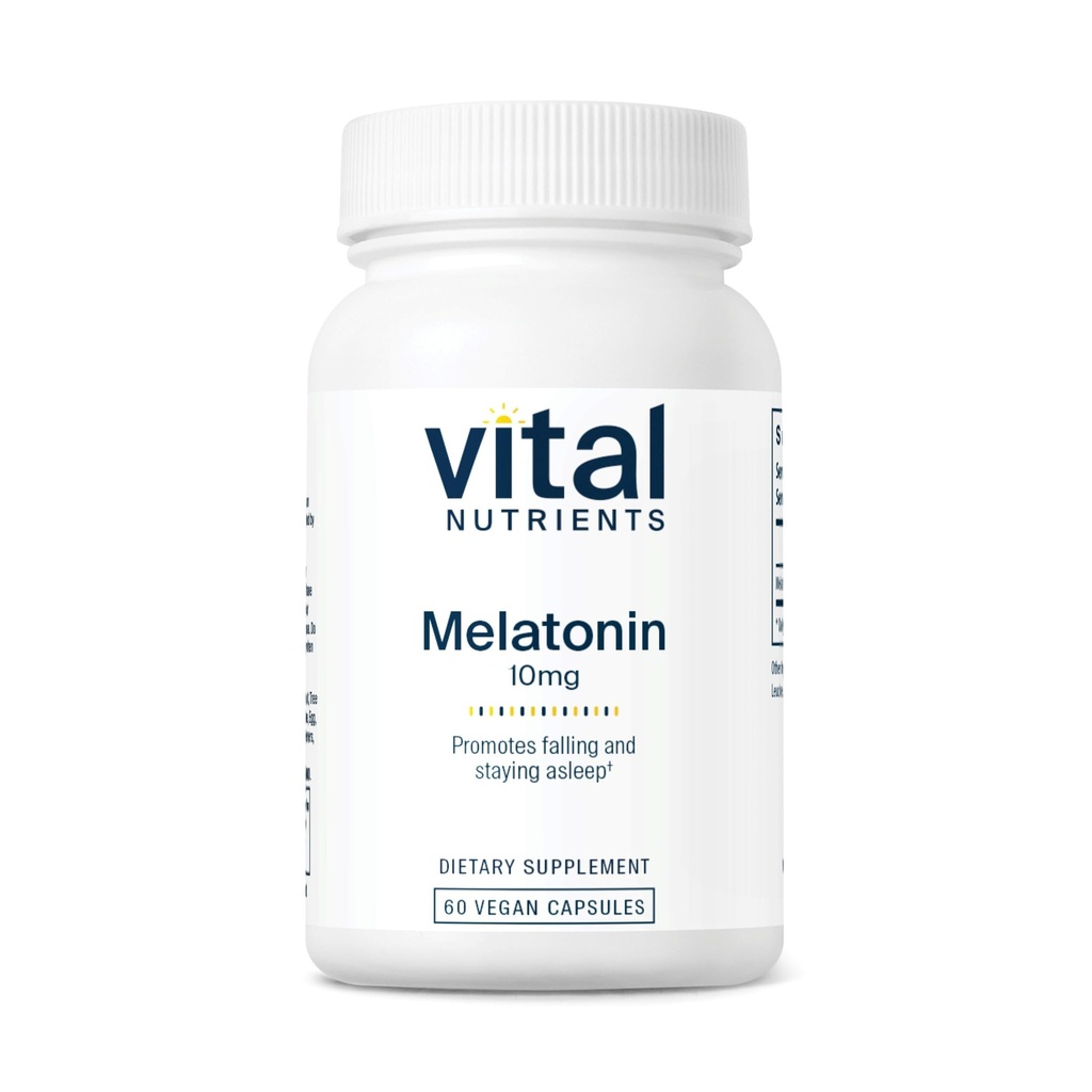 Vital Nährstoffe Melatonin 10mg | Vegan | Schlafergänzung zur Unterstützung des natürlichen Schlafzyklus des Körpers* | Gluten, Dairy, Soy Free | 60 Kapseln