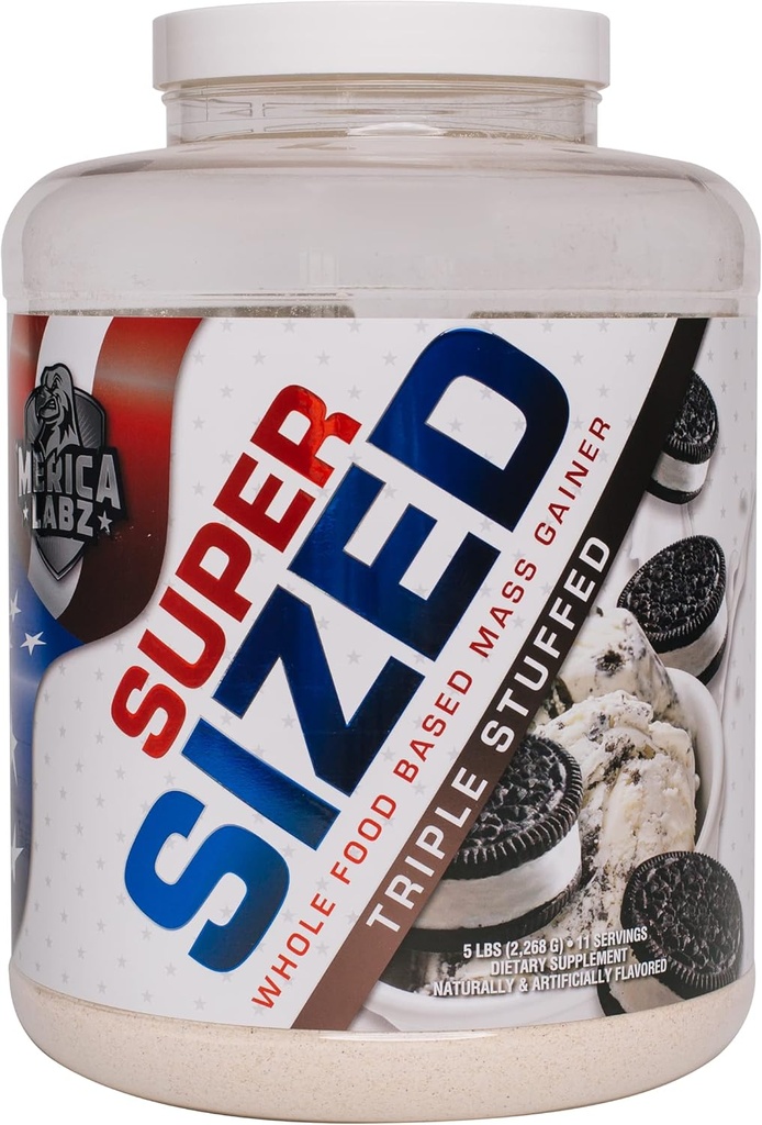'Merica Labz Super Sized Ganze Food Based Maß Gainer mit 46g Protein, Inklusive Verdauung Enyzmes für einfache Verdauung, 5 lbs (Triple Stuffed)