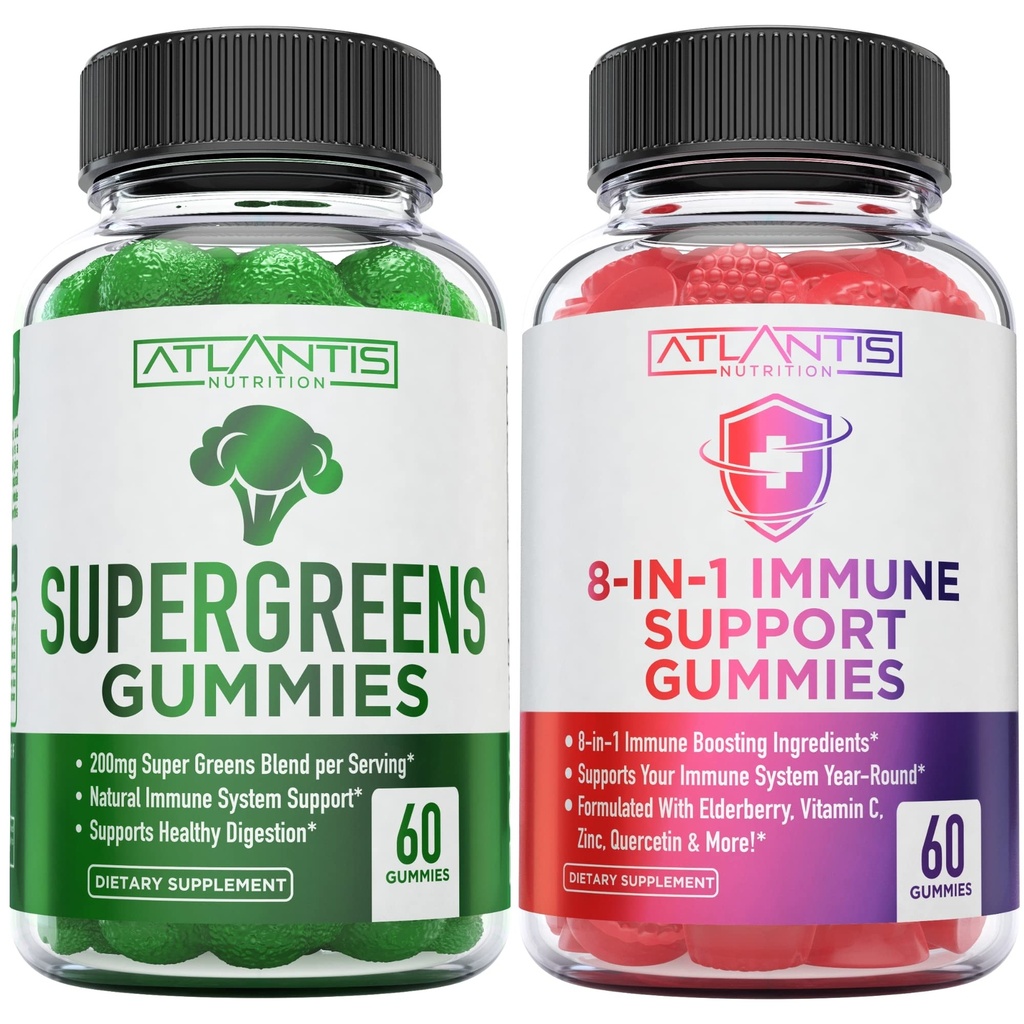 Atlantis Nutrition 60 Supergreens Gummis + 8-in-1 Immununterstützung 60 Gummis