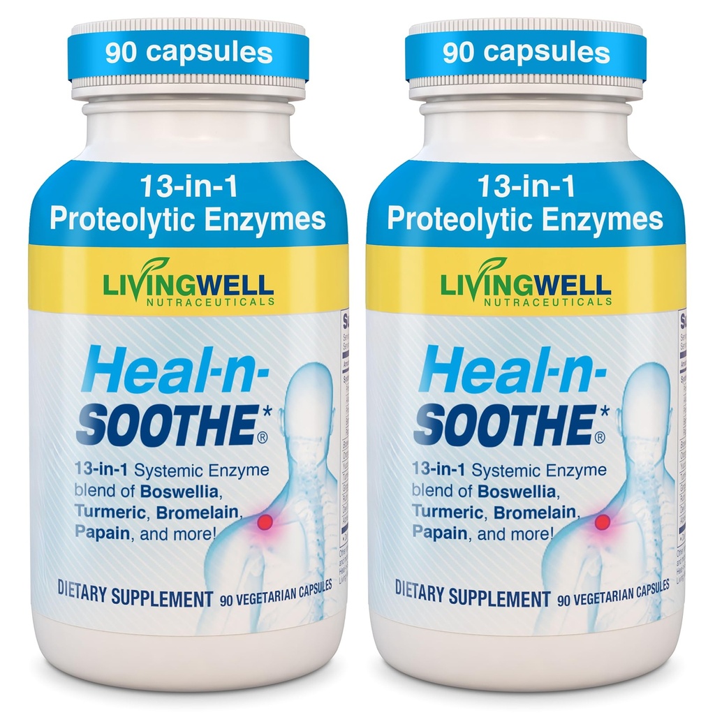 HEAL-N-SOOTHE Joint Support Supplements - Proteolytische Enzyme wie Bromelain & Papain, mit Boswellia, Turmeric & Ginger- Promotes Protein Digestive Function & Body Defense Wellness- 90 Count (2 Pack)