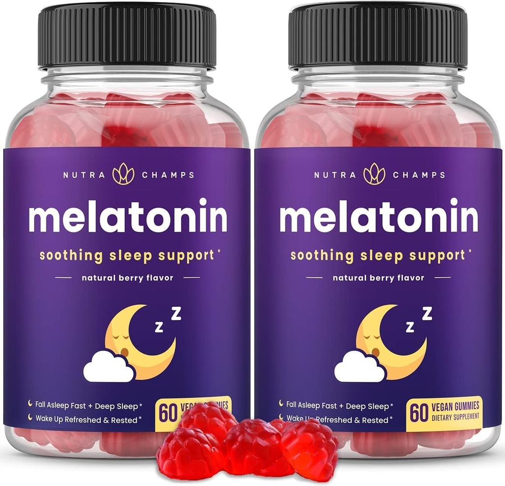 Melatonin Gummi für Kinder & Erwachsene | Natürliche Schlafhilfe Drug-Free, Vegan Berry Flavor Kinder Melatonin Gummy Supplement | 2.5mg, 5mg oder 10mg Dose | Schlafpillen Substitute 60 Gummies (Pack von 2)
