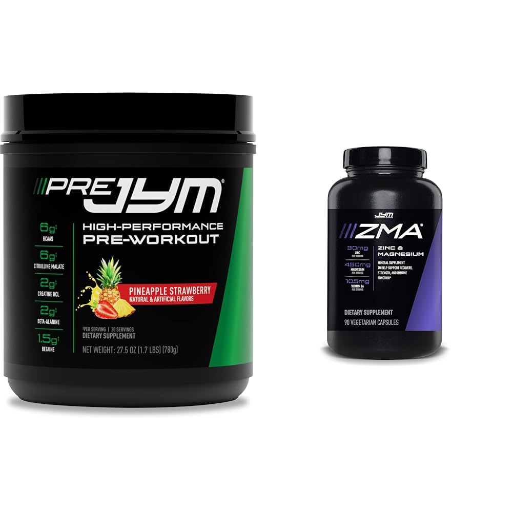 PRE JYM 30 Serviergeräte Ananas Erdbeere & JYM ZMA Zink/Magnesium Kapseln Ergänzung 90 Vegetarische Kapseln
