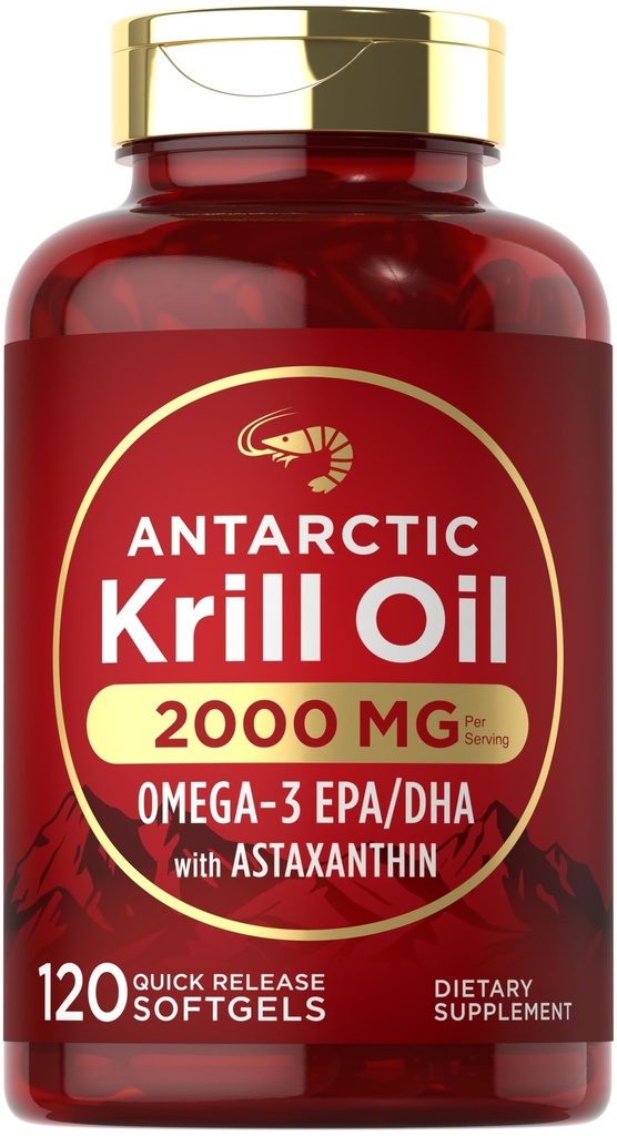Carlyle Antarctic Krill Oil 2000mg | 120 Softgels | Omega-3 EPA, DHA, mit Astaxanthin Ergänzung aus Red Krill | Maximum Strength | Labor getestet
