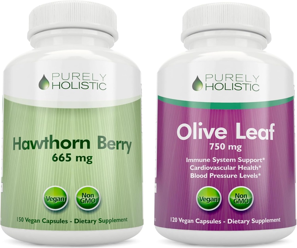 Rein ganzheitliche Hawthorn Berry 665mg + Olivenblatt Extrakt 750mg Bundle + 270 Vegan Kapseln - Made in USA