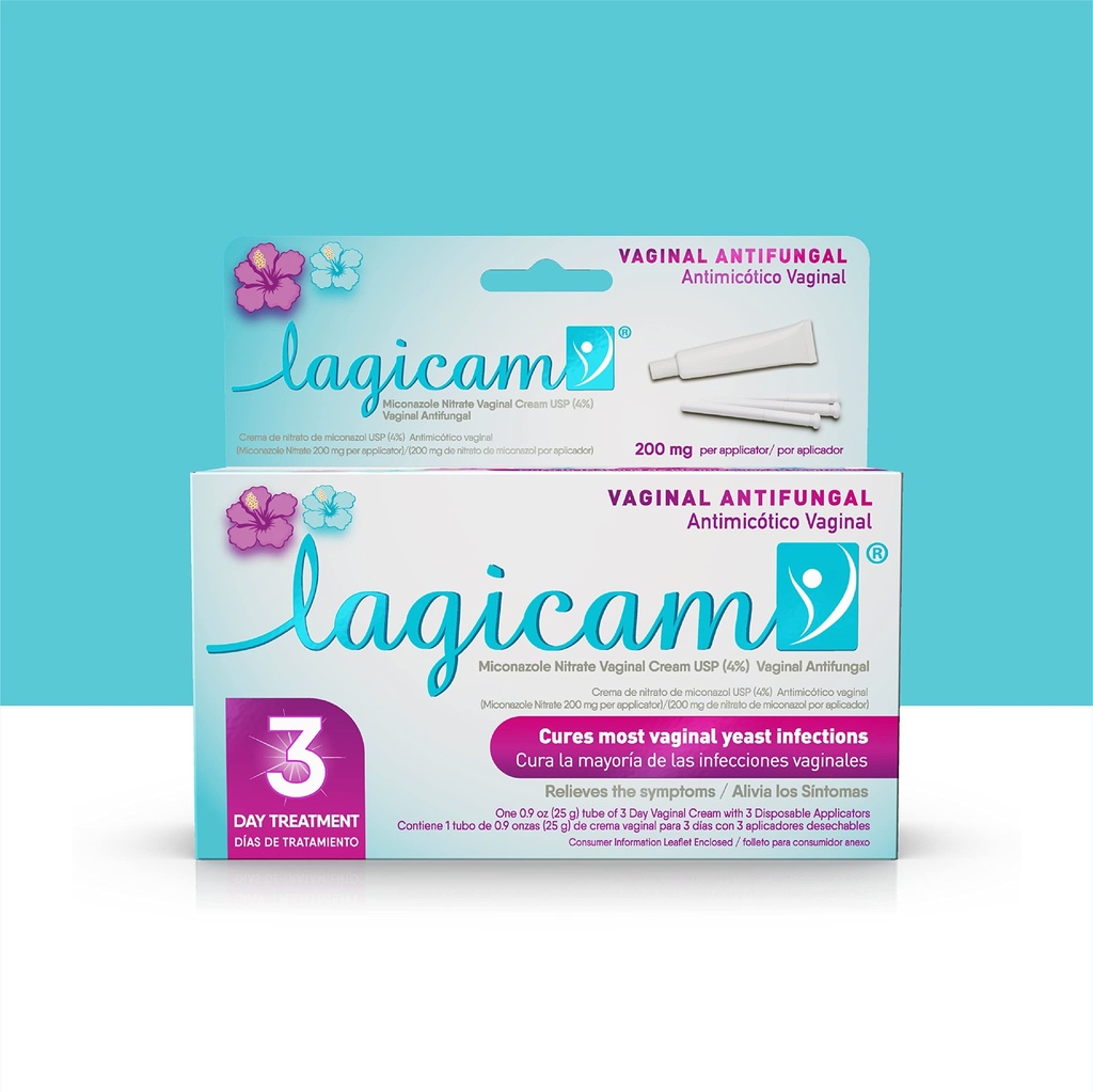 Lagicam 3 Tage Vaginal Hefe Infektion Behandlung für Frauen, Beginn der Arbeit am 1. Tag, Miconazole Nitrat, Antifungal Creme lindert Juckreiz und Irritation, 3 Einweg-Applikatoren & Creme (1 Packung)