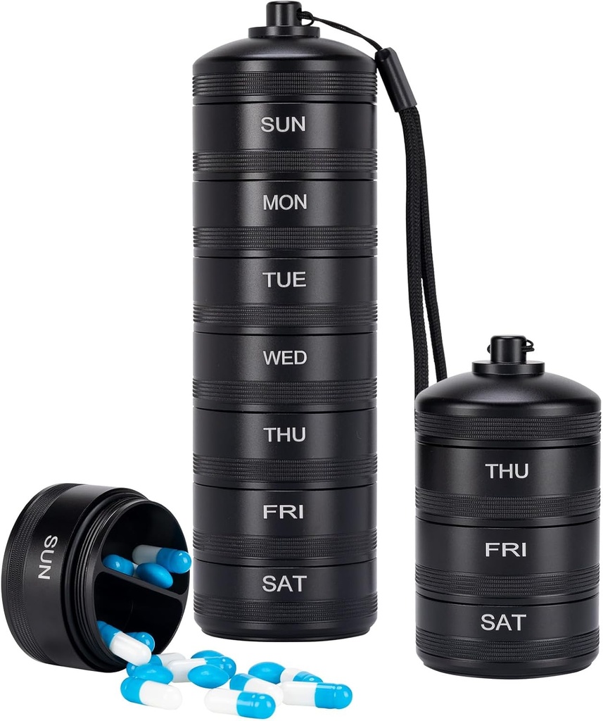 XHT Premium Weekly Metal Pill Organizer 7 Tage 2 Mal pro Tag – Wasserdicht AM PM Pill Organizer Travel Case, Heavy Duty Pille Halter und Pille Box für Medizin, Vitamine, Fish Oil & Supplements