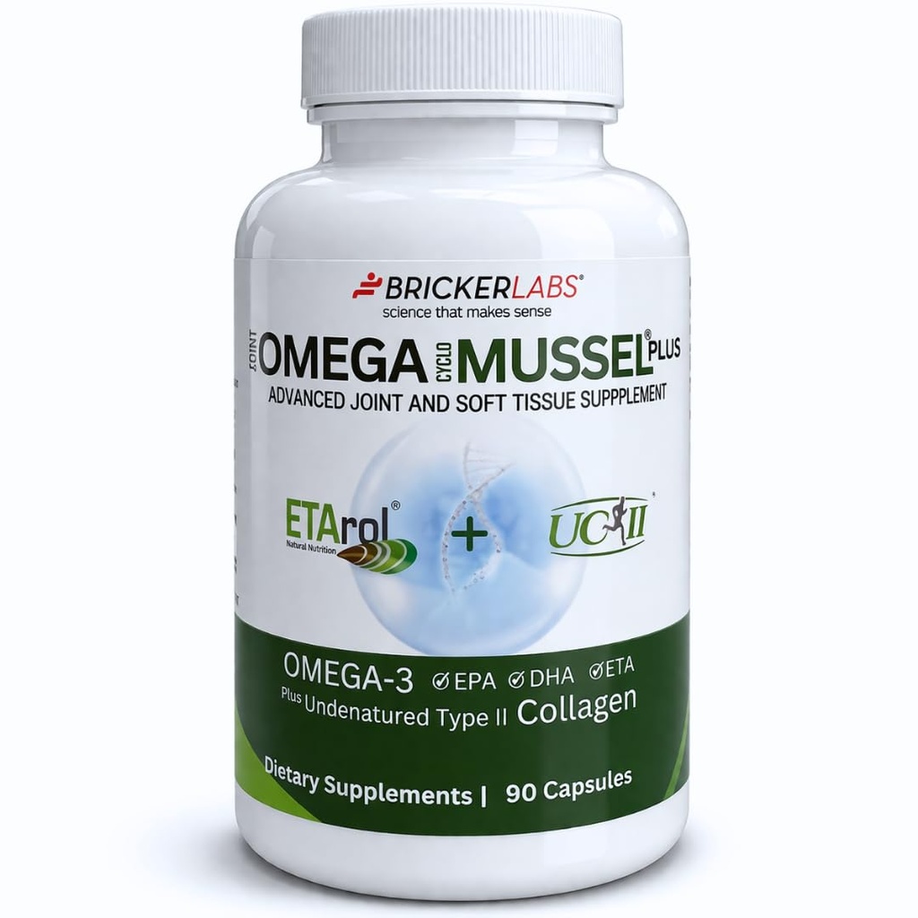 Bricker Labs Omega Cyclo - Mussel Plus UC-II, Premium NZ Green Lipped Mussel Plus UC-II Ungesättigte Art II Collagen, Die Ultimate Joint Supplement für gemeinsame Gesundheit und Komfort, 90 Kapseln