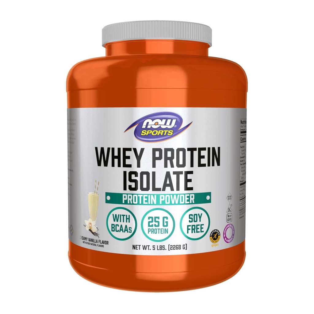 NOW Foods Sports Nutrition, Whey Protein Isolate, 25 g Mit BCAAs, Creamy Vanilla Powder, 5-Pound