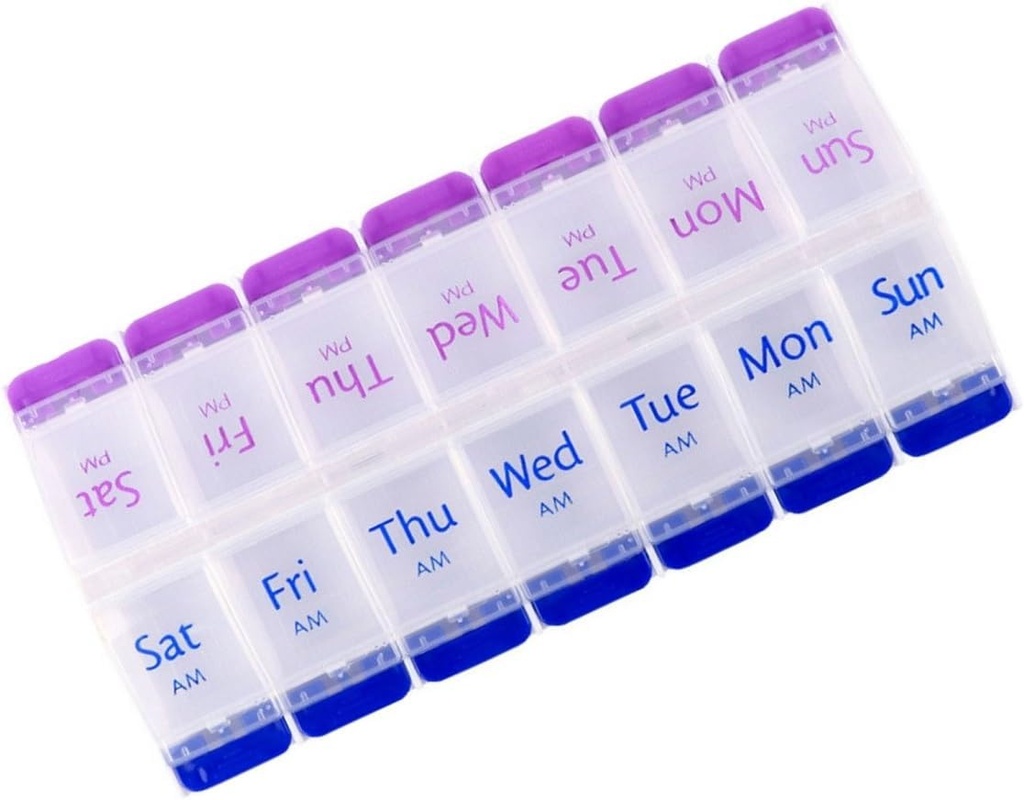 Pill Organizer 7 Tage, Pille Box 2 Mal pro Tag PM Pille Fall, Wöchentliche Pille Container tragbare Reise Medizin Box für Vitamine und Ergänzungen (blau-Purple)