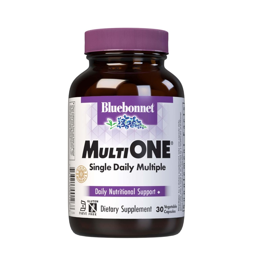 Bluebonnet Nutrition Mult One (mit Eisen), Daily Nutritional Support*, Vegetarisch Freundlich, Kosher Zertifiziert, Glutenfrei, Dairy-Free, 30 Gemüsekapseln, 30 Servietten
